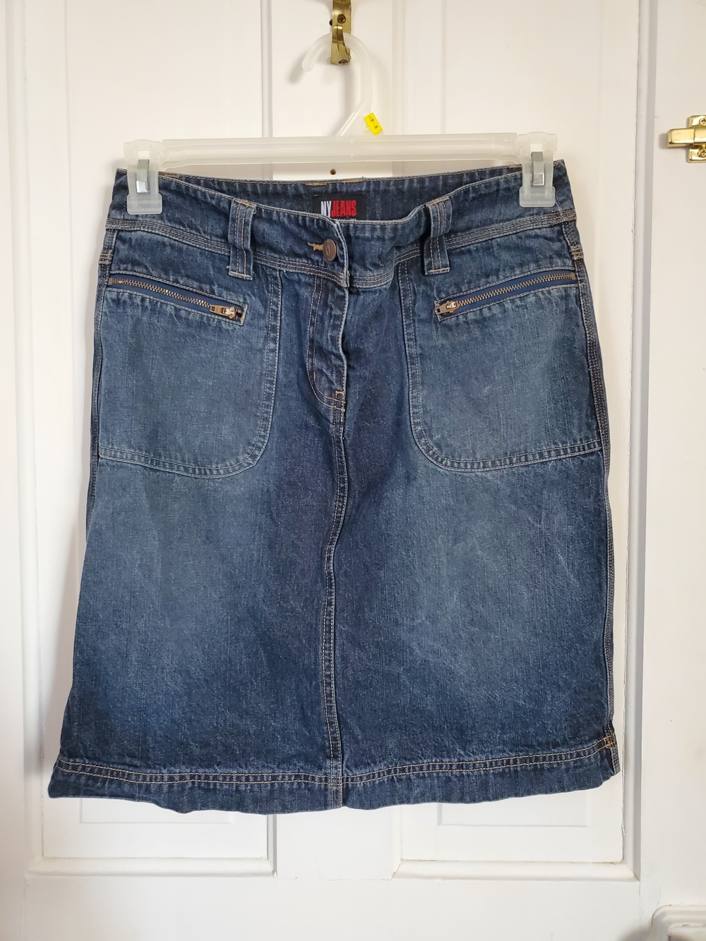 New York & Company Blue Denim Midi Skirt